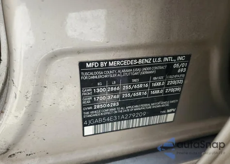 2001 Mercedes-Benz Ml 320 from USA, damaged, VIN 4JGAB54E31A279209